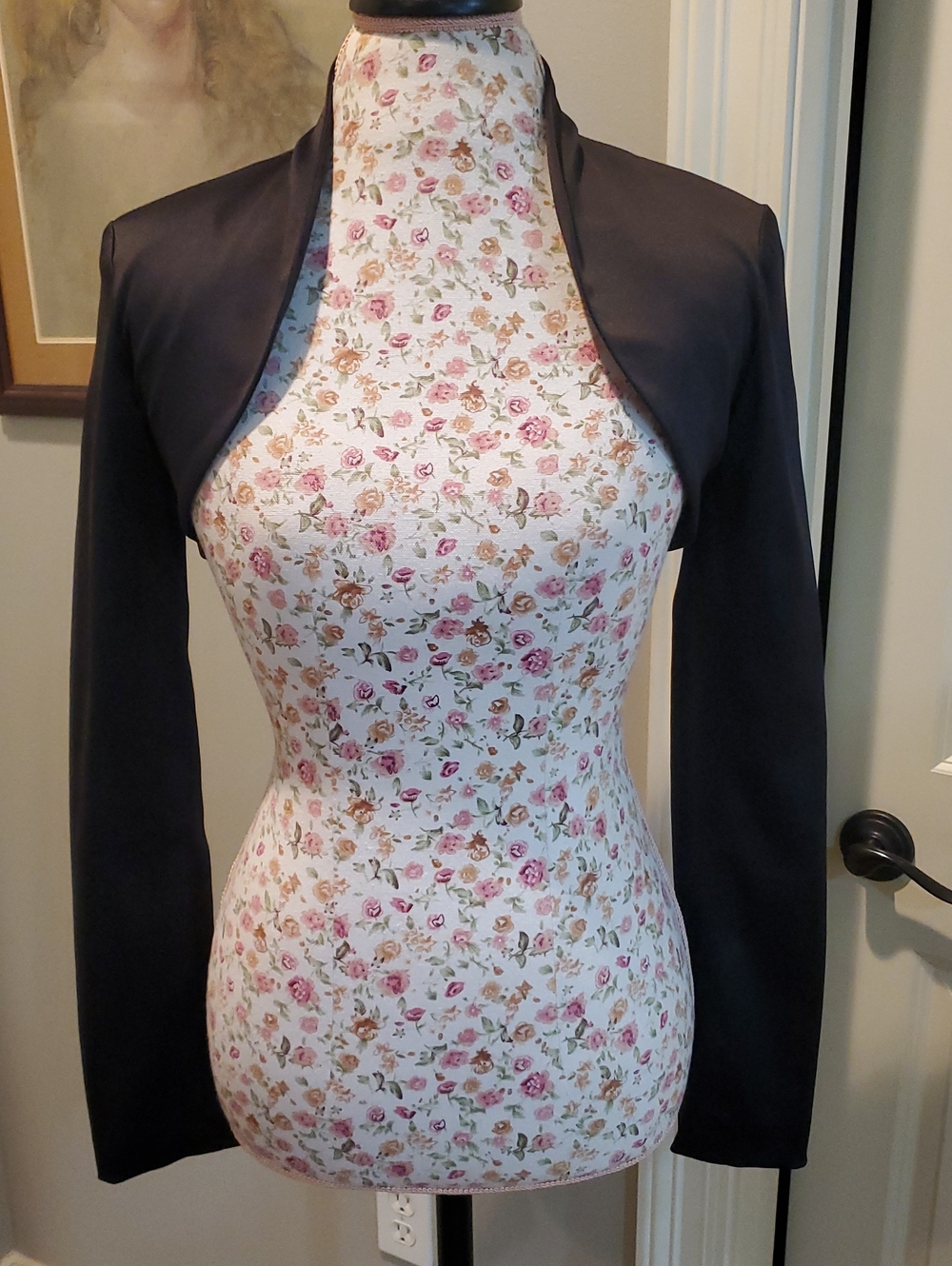 Black Satin Long-Sleeve Bolero Jacket